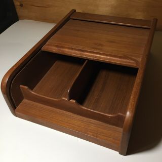 Vintage Teak Wood Roll Top Box (11x15in,  Made In Thailand)