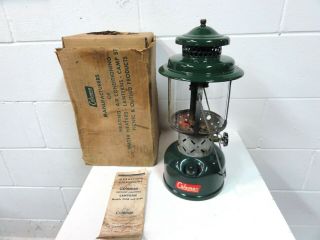 Vintage 1956 Coleman 220e Double Mantel Gas Lantern W/ Part.  Box Parts Repair
