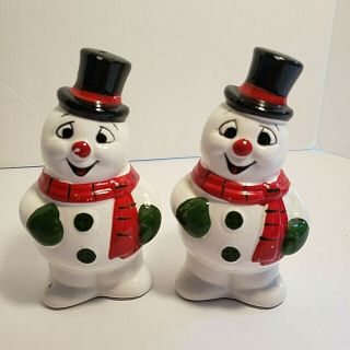 Vintage Frosty The Snowman Hand Painted Salt And Pepper Shakers