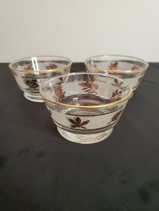 3 Vintage Frosted Gold Leaf Dessert Fruit Cups By Libby Gold Rims