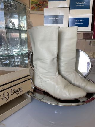 Vtg Lj Simone Ny Off White 1980s Slouch Leather Pull Up Boots Sz 6.  5