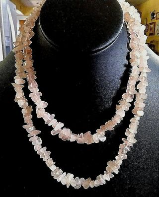 Vintage Rose Quartz Nugget Beads 36 " Continuous No Clasp Necklace