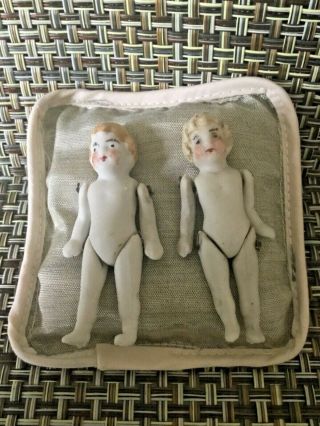 Antique Twin Penny Dolls All Bisque Jointed Dolls 2 1/4” Circa 1900