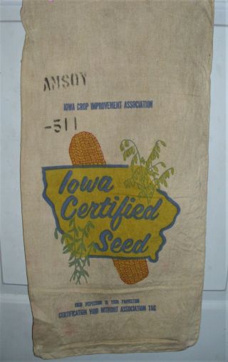 Iowa Certified Seed Cloth Sack Bag Vintage Colorful