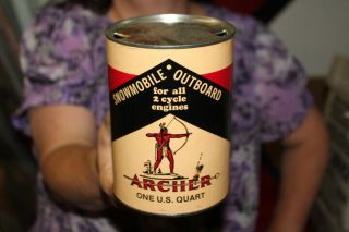Vintage Archer Snowmobile Outboard Boat Motor Oil 1 Quart Can Gas Station Sign
