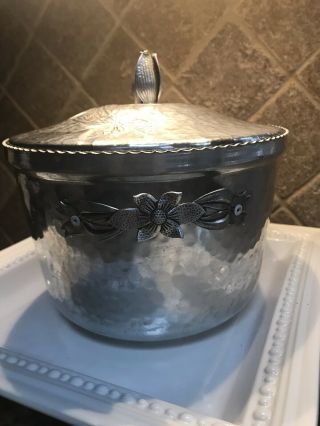 Vintage 1950’s Ice Bucket Hammered Aluminum With Lid