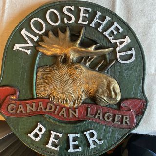 Vintage Moosehead Beer Sign Canadian Lager 3d Faux Wood 14”x13.  5” Very Cool