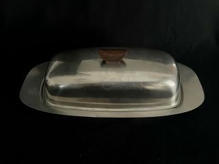 Mid Century Modern Vintage Metal And Wood Butter Dish,  Made In Japan