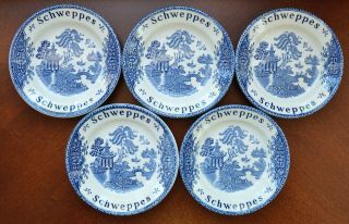 5 Vintage Schweppes Enoch Wedgwood Pin Dish Bar Coaster Tip Dish Blue White