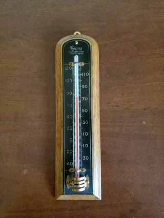 Vintage Tycos Wall Thermometer Brass Wood Oak