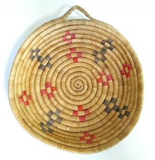 Vintage Yupik Alaskan Eskimo Coiled Grass Basket Tray 10 "