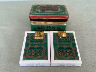 Vtg Playing Cards Golden Nugget Gambling Hall & Rooming House In Tin W/ Hole