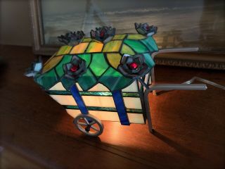 Vintage Stained Glass Floral Garden Cart Accent Lamp/ Light