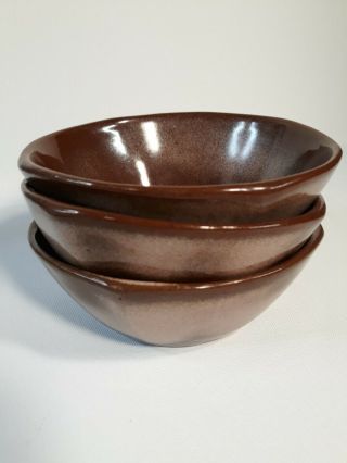 Vintage Frankoma 5 X Cereal Bowls Set Of 3 Brown