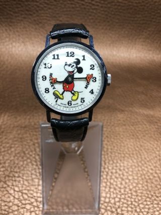 Vintage Disney Bradley Mickey Mouse Pie Eyed Swiss Watch 62 - Exe - Runs
