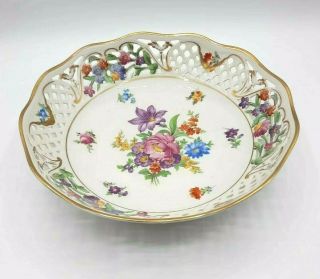 Vintage Schumann Bavaria Germany Us Zone Reticulated Bowl Floral Design W/ Gold