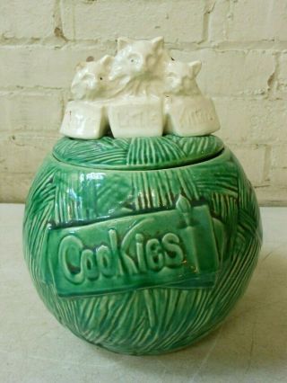 Vintage Mccoy Pottery Green Ball Of Yarn & Three Little Kittens Cookie Jar
