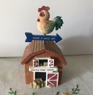 Vtg Enesco Musical Barn Rotating Rooster On Roof - Plays “old Mcdonald Had A Farm”