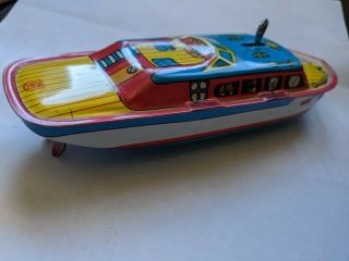 Vintage J.  Chein & Co Litho Wind - Up Boat With Spinning Propeller Tin Toy