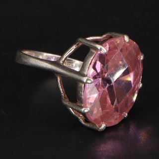 Vtg Sterling Silver - Faceted Pink Cz Oval Solitaire Cocktail Ring Size 9 - 10g
