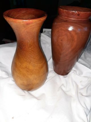 Two Vintage Wooden Vases Roughly 10 Inches High