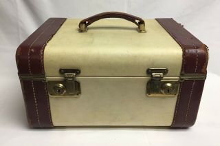 Vintage Yale Train Case Luggage Makeup Bag 2 Tone Leather