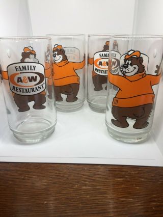 A & W Root Beer Family Restaurant Vintage Drinking Glass - Bear Set Of 4