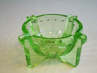 Vtg Art Deco Shaped Green Vaseline Glass Ashtray