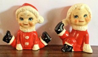 Vtg Rare Mcm Whimsical Elf Pixie Christmas Salt And Pepper Shakers Japan 1950s