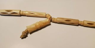 Vtg Antique Carved Ivory Colored Bovine Bone Bead Monkey In Hand Necklace 3