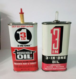 2 Vintage 3 In 1 Oil Handy Oiler Oil Tin Advertising Display Can