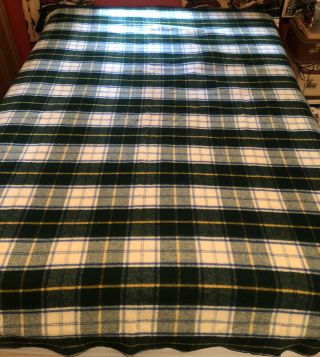 Vintage Pearce Woolrich PA Wool Blanket 68” X 86” Blue Green Yellow White Plaid 2