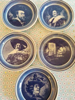 Vintage Holland Delft Blue & White Hand Painted Set Of 5 - 3.  5 " Hanging Plates
