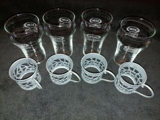 Vintage A&w Root Beer Cream Soda Glasses With Metal Holders - Set Of 4
