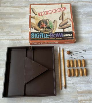 Vintage 1970 Skittle Bowl Game By Aurora Complete Wooden Pins