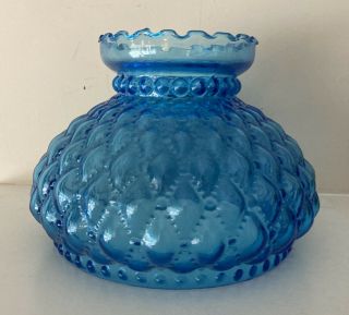 Vintage Blue Glass Aladdin Rayo Diamond Quilt Lamp Shade 6.  5” Wide At Bottom