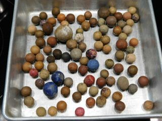 13 Vintage Antique Clay Marbles Estate Find Blue Brown Toys Hobby Collectible
