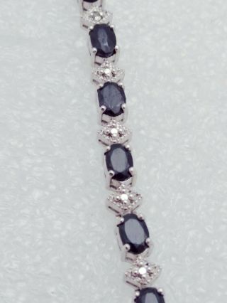 Vintage 925 Fas Sterling Silver Smokey Quartz Single Diamond Tennis Bracelet 7¼ "
