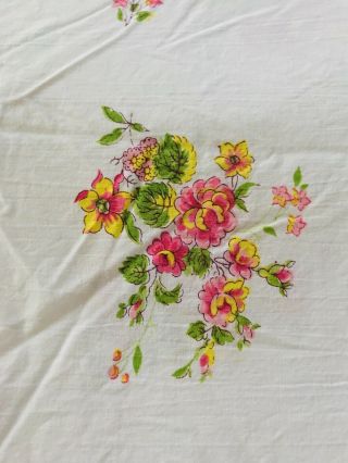 Pequot Full Double Flat Sheet 100 Cotton Floral Pink Yellow Green Vintage