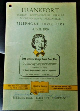 Vintage Indiana Bell Telephone Directory April 1960 Edition Frankfort