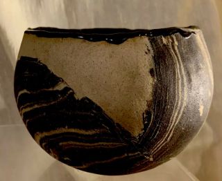 Vtg Mcm Unique Art Pottery Marbled Swirled Drip Vase Planter Vessel Signed