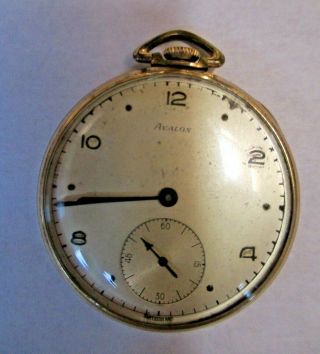 Vintage Avalon Watch Co Swiss 7j 10k Rolled Gold Filled Pocket Watch Runs