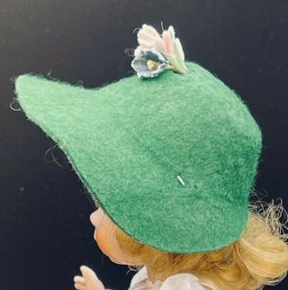 Green Felt 8” Doll Hat Bonnet Flower Trim Ginger Ginny Muffie Nancy Ann