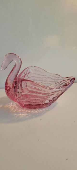 Vintage Fenton Glass Rose Pink Cranberry Swan Open Dish Bowl Dish Signed
