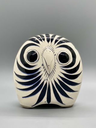 Vintage Hand Painted Tonala Mexican Pottery Owl Figurine - Signed Rs