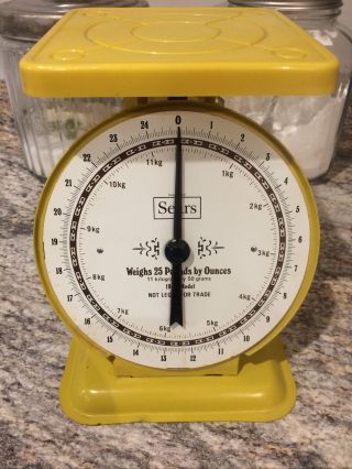 Vintage Sears Kitchen Scale Model 1906 Yellow Steel,  25 Lb Capacity