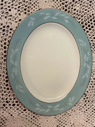 Homer Laughlin Romance Oval Platter Vtg Cavalier Eggshell 11 3/4 " Turquoise Blue