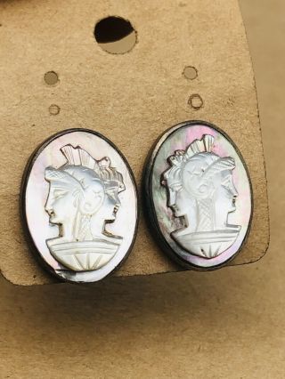 Vintage Cameo 800 Sterling Silver Mother Of Pearl Cufflinks