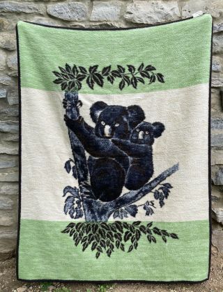 Vintage Biederlack Blanket Koala Bear & Cub 77 " X 57 " Reversible Throw