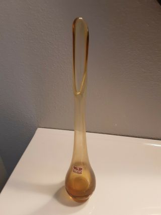 Vintage Viking Swung Vase Amber Gold Mcm 12 " Sticker Florist Collector